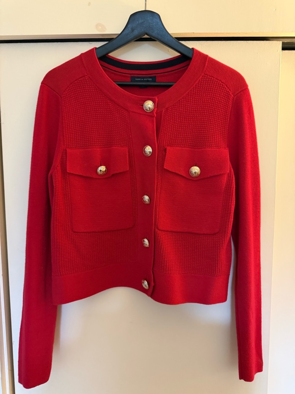 Tommy Hilfiger Red Knit Button Cardigan with Front Pockets